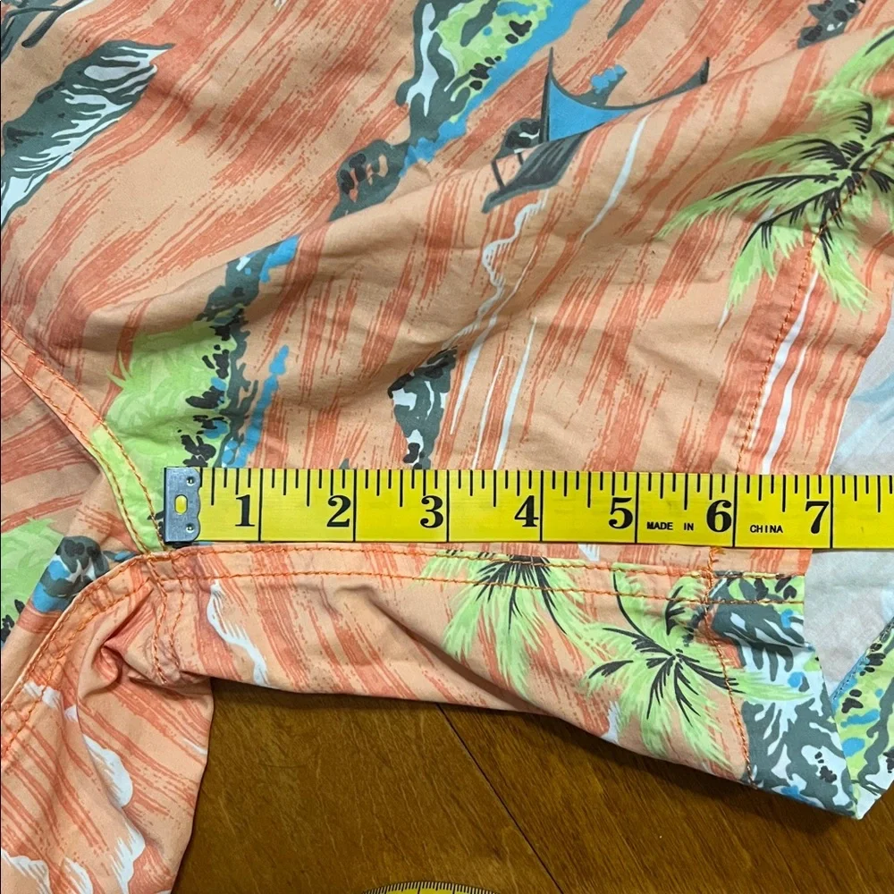 Toes on the Nose Hawaiian Board Shorts Mens 36 Orange Tropical Surf Swim Trunks